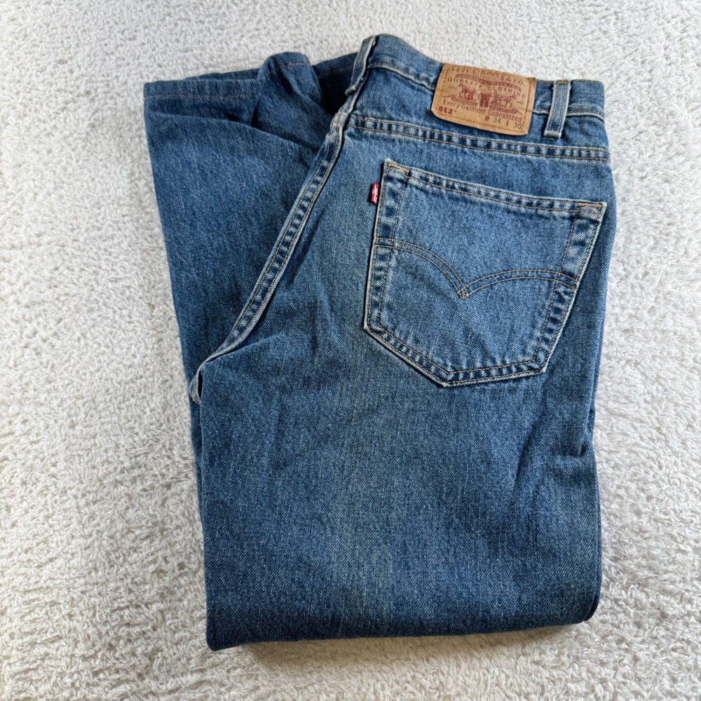 Vintage Levis 512 Slim Fit Straight Leg Men Sz 34x30 33x27 Fit Jeans Made in USA